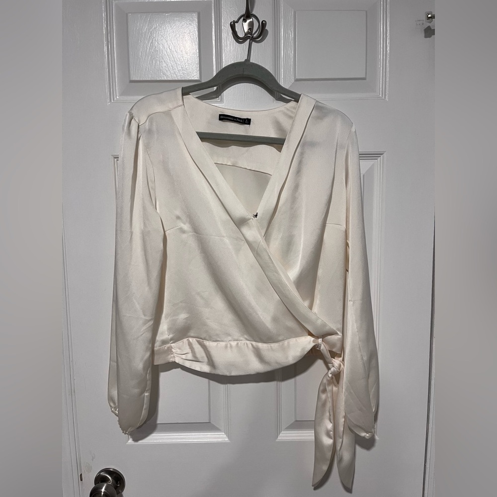 Abercrombie & Fitch Cream Satin Wrap Blouse